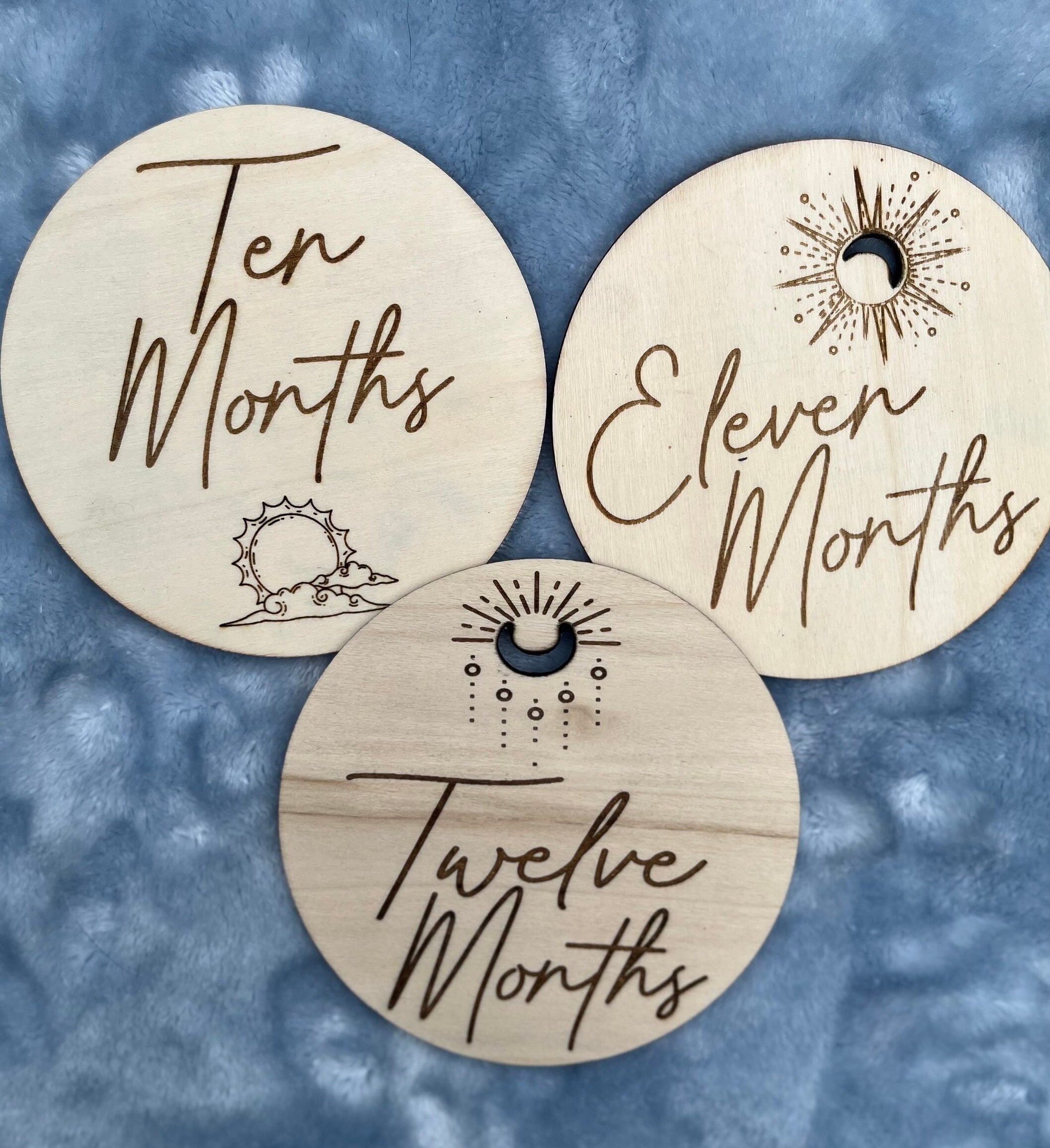 Boho Wooden Monthly Milestone Discs – Set of 12 | Baby First Year Photo Props