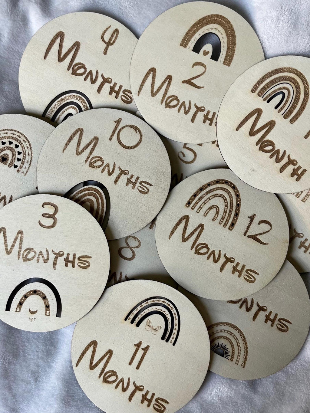 Boho Rainbow Wooden Monthly Milestone Set (Set of 12)