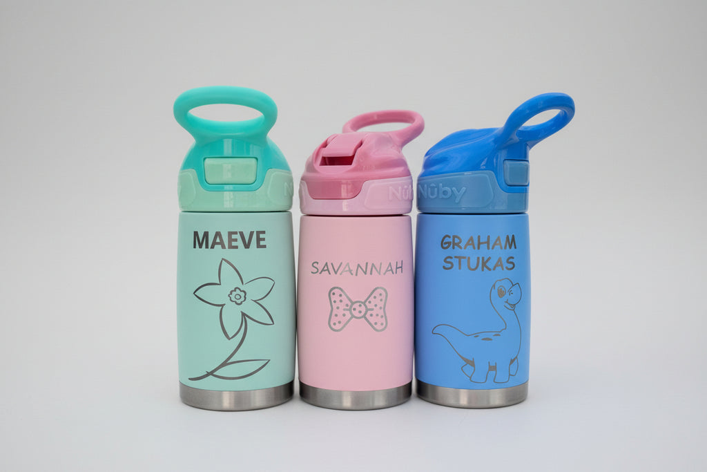 Personalized 10 oz Stainless Steel Toddler Water Bottle with Straw