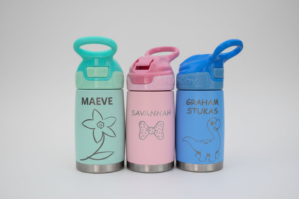 Personalized 10 oz Stainless Steel Toddler Water Bottle with Straw
