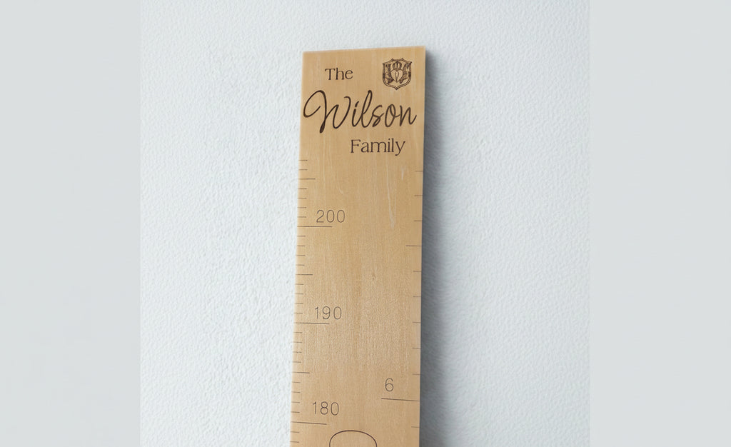 Personalized Wooden Growth Chart Height Ruler – Laser Engraved Family Name, Puzzle-Style Wall Height Chart in Inches & Centimeters
