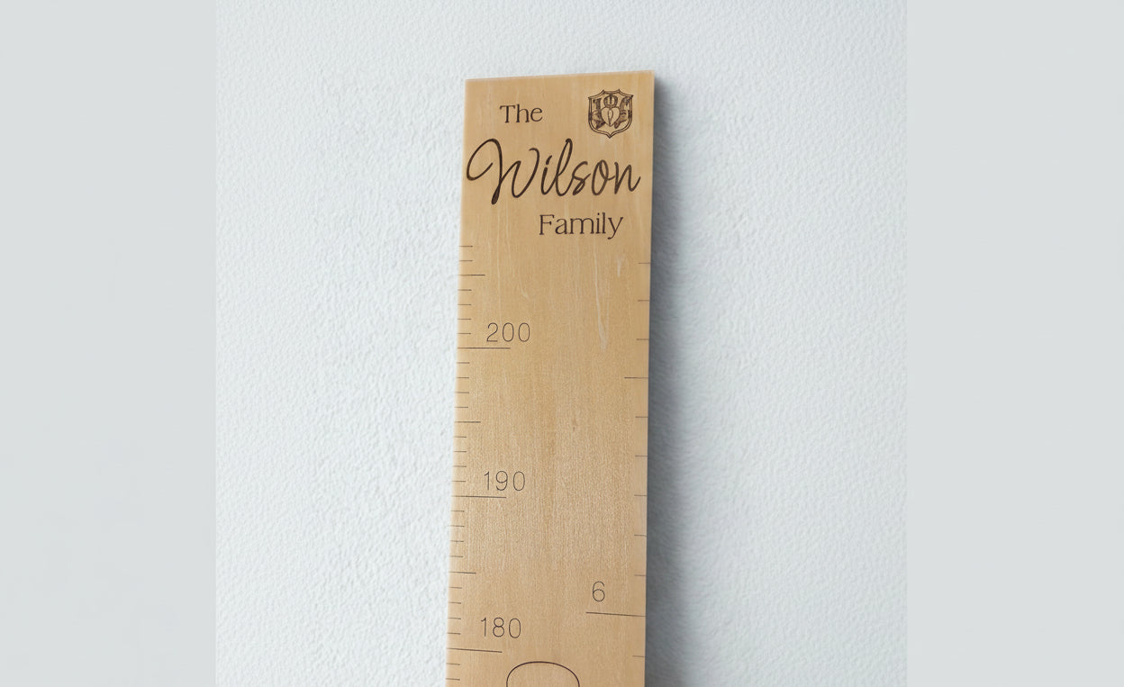 Personalized Wooden Growth Chart Height Ruler – Laser Engraved Family Name, Puzzle-Style Wall Height Chart in Inches & Centimeters