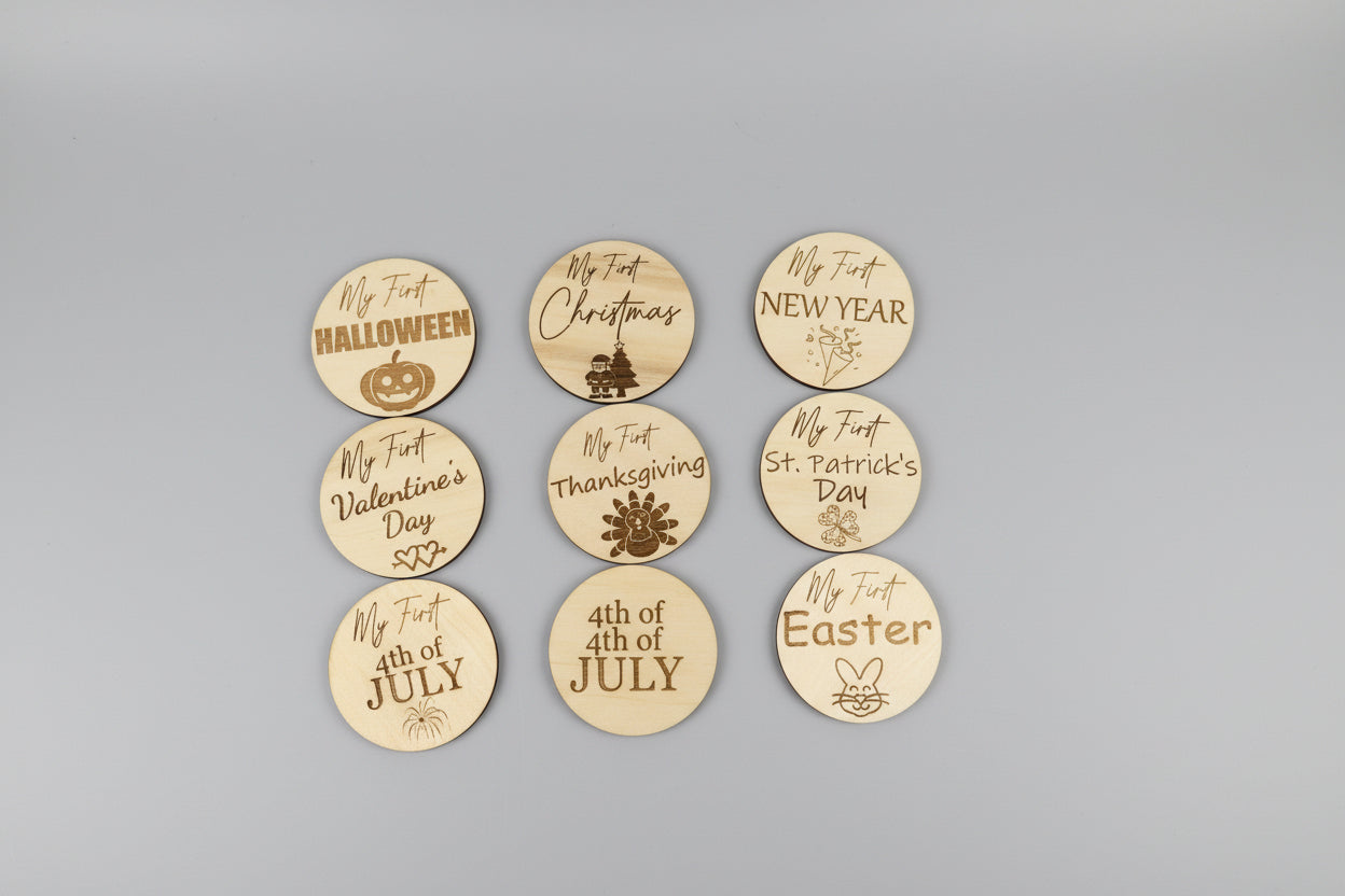 My First Holiday Wooden Milestone Discs – 8 Holidays (Set of 4)