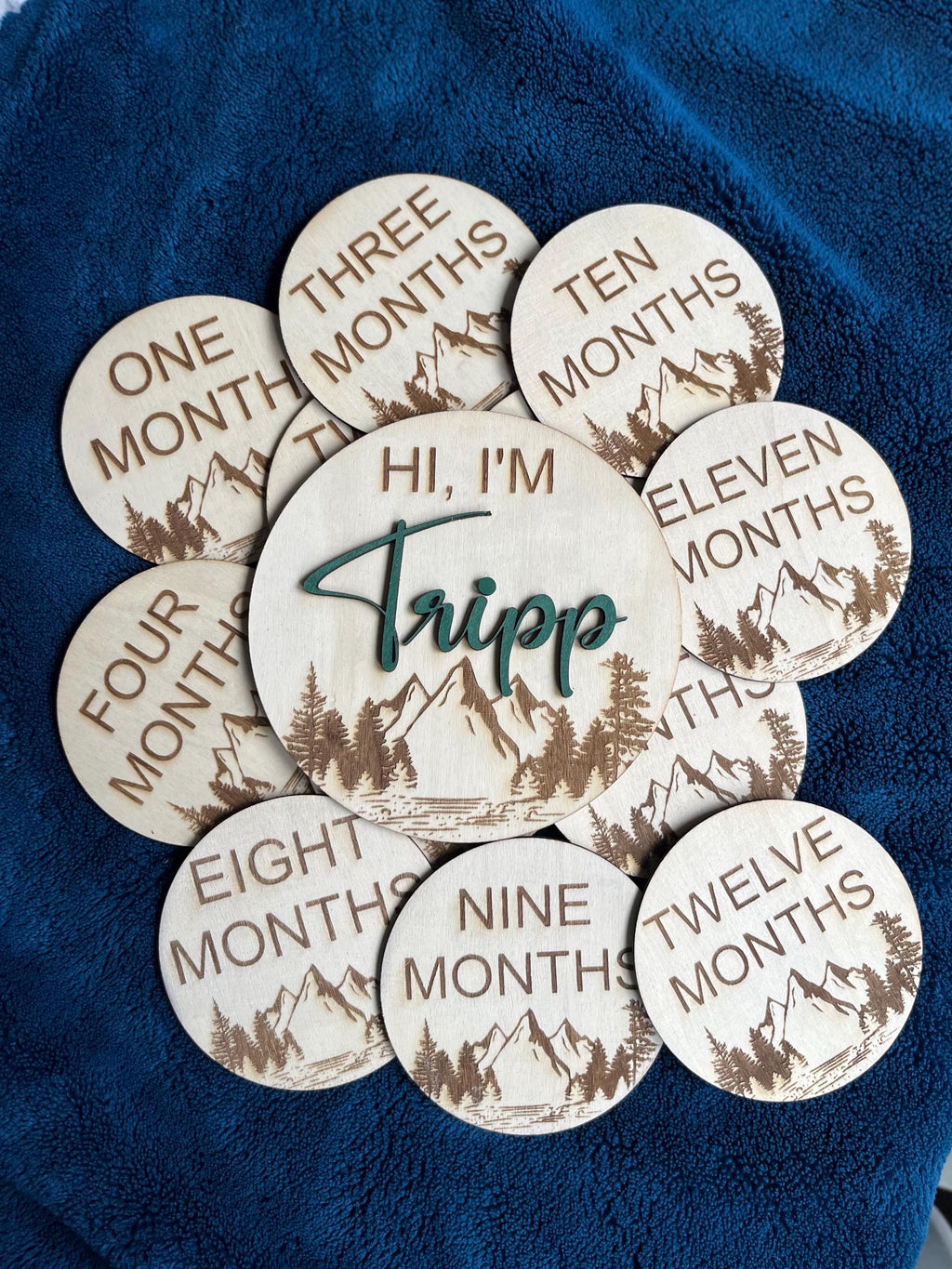 Personalized Wooden Birth Announcement Sign – Mountain Theme (6”)