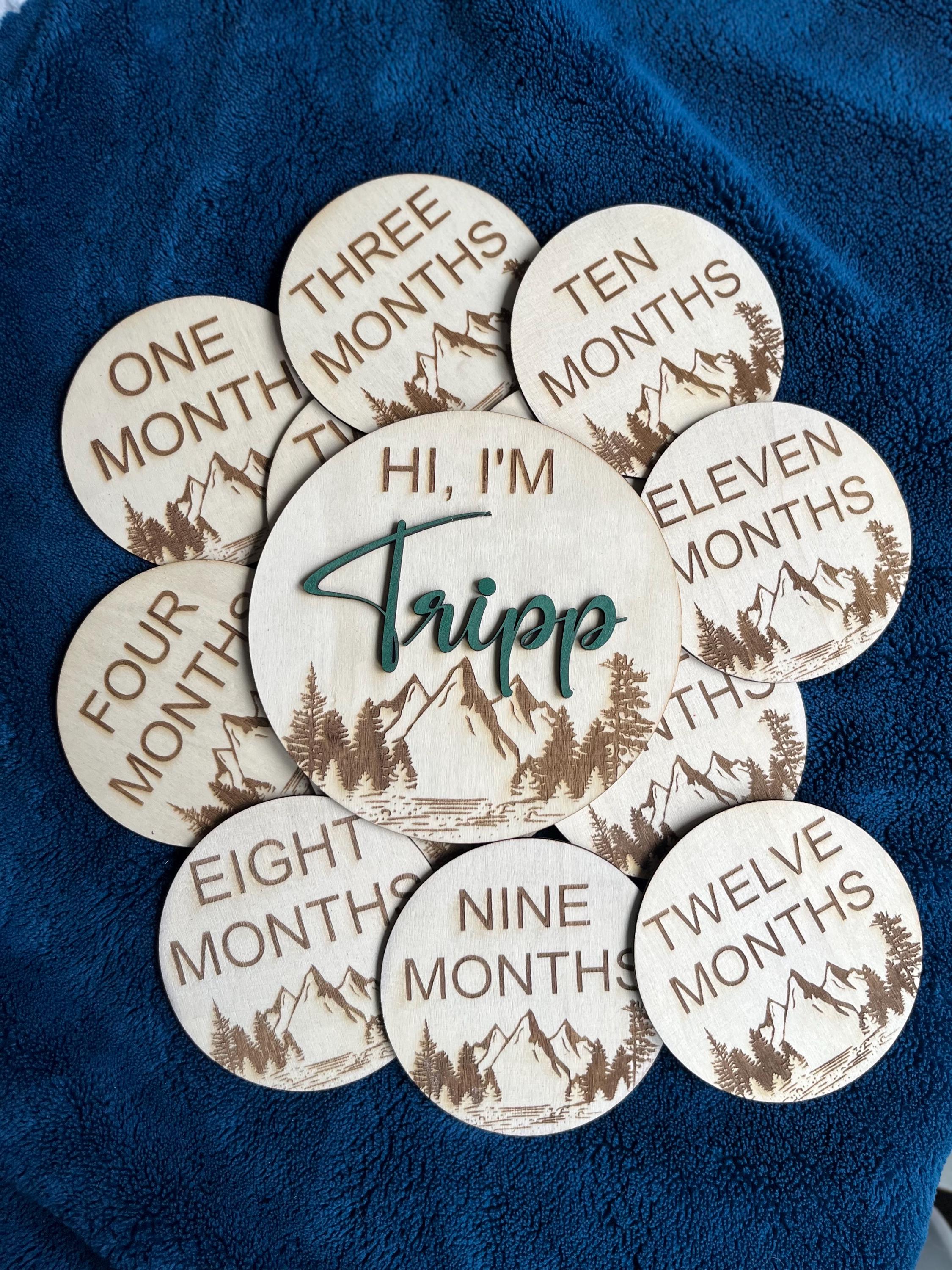 Personalized Wooden Birth Announcement Sign – Mountain Theme (6”)