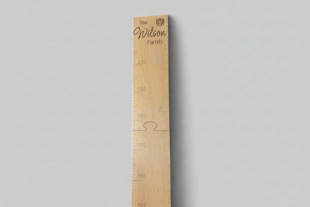 Personalized Wooden Growth Chart Height Ruler – Laser Engraved Family Name, Puzzle-Style Wall Height Chart in Inches & Centimeters