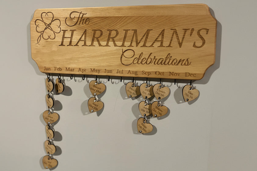 Personalized Wooden Birthday & Anniversary Date Hanger – Custom Family Reminder Board