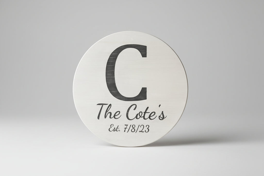 Personalized Wooden Family Name Sign – 17.75" Round Custom Laser Engraved