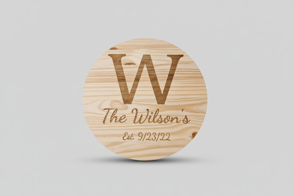 Personalized Wooden Family Name Sign – 17.75" Round Custom Laser Engraved