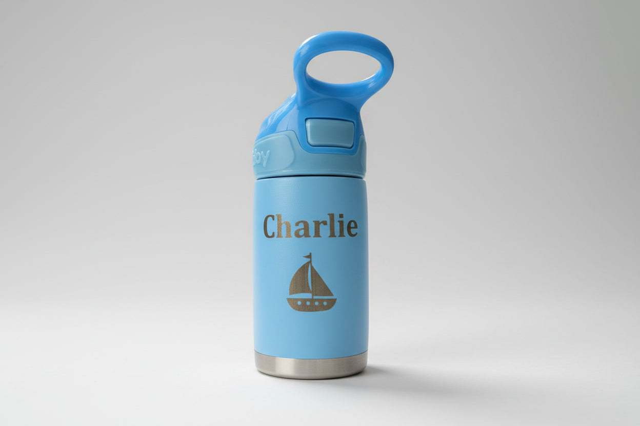 Personalized 10 oz Stainless Steel Toddler Water Bottle with Straw
