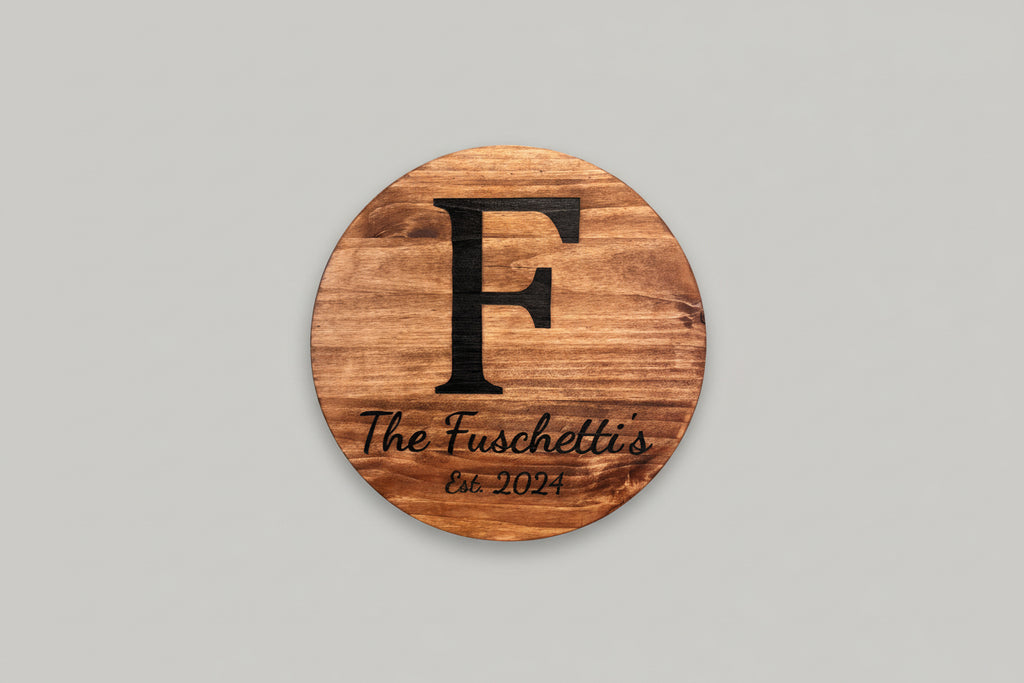 Personalized Wooden Family Name Sign – 17.75" Round Custom Laser Engraved