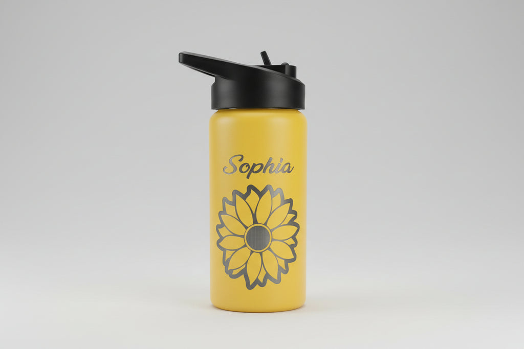 Personalized 16 oz Kids Water Bottle with Flip-Up Straw
