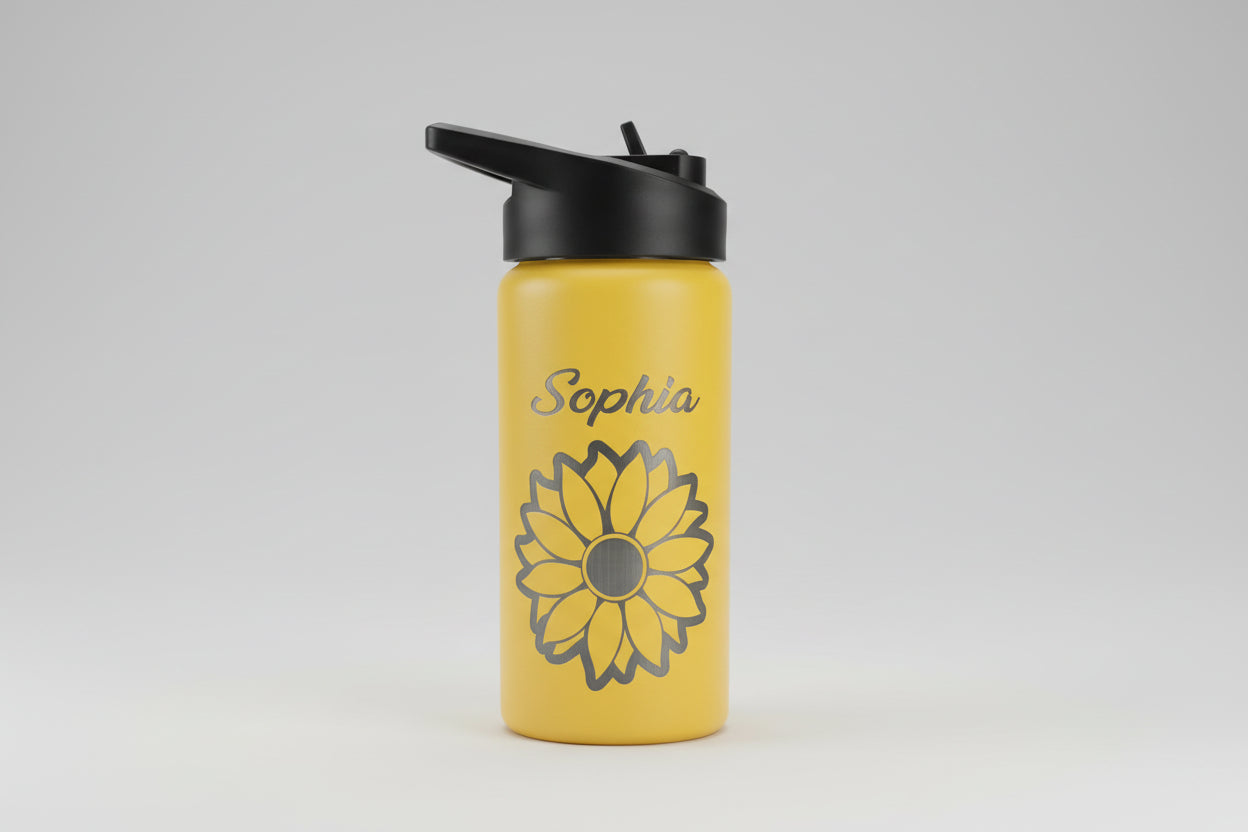 Personalized 16 oz Kids Water Bottle with Flip-Up Straw