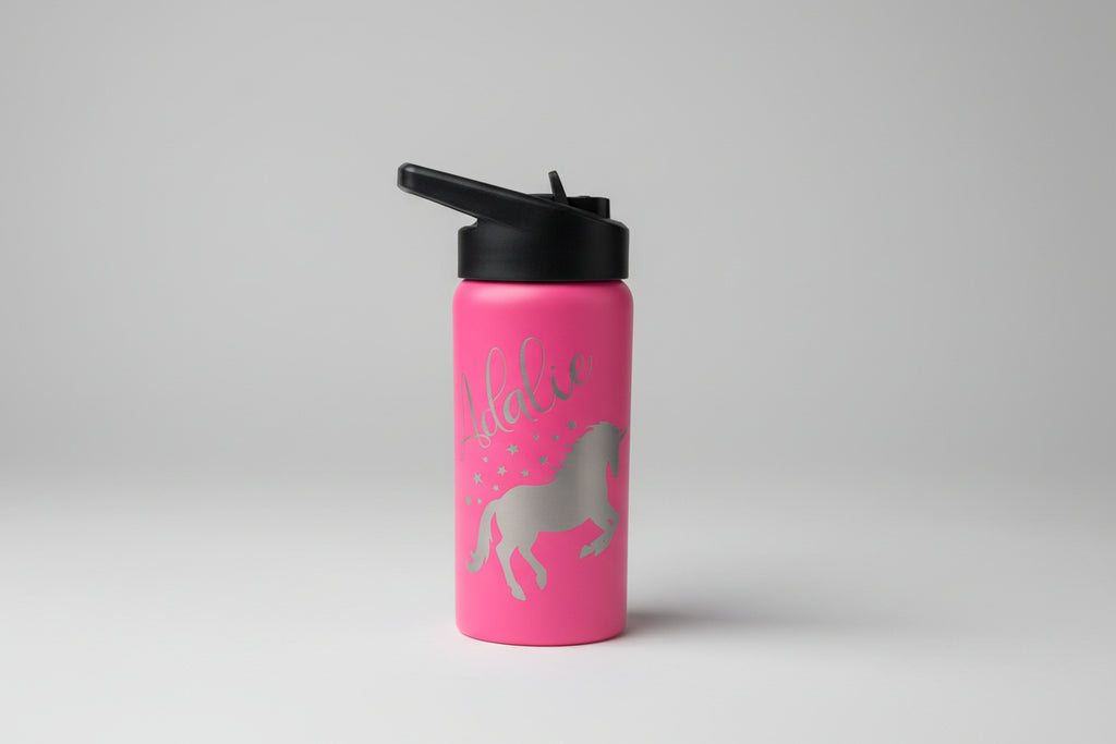 Personalized 16 oz Kids Water Bottle with Flip-Up Straw