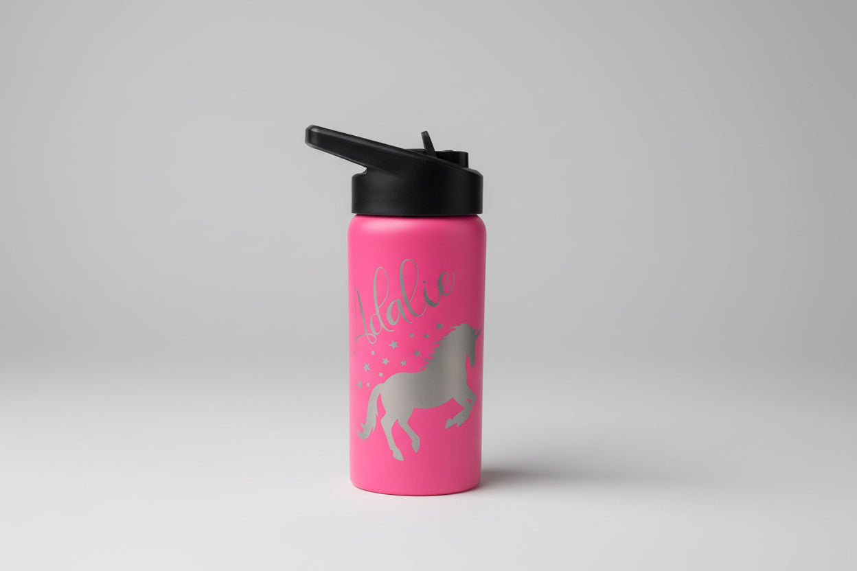 Personalized 16 oz Kids Water Bottle with Flip-Up Straw