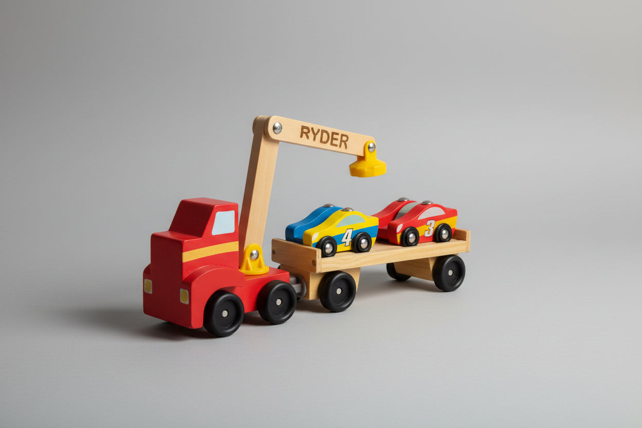 Personalized Melissa & Doug Wooden Magnetic Tow Truck – Custom Name Engraved