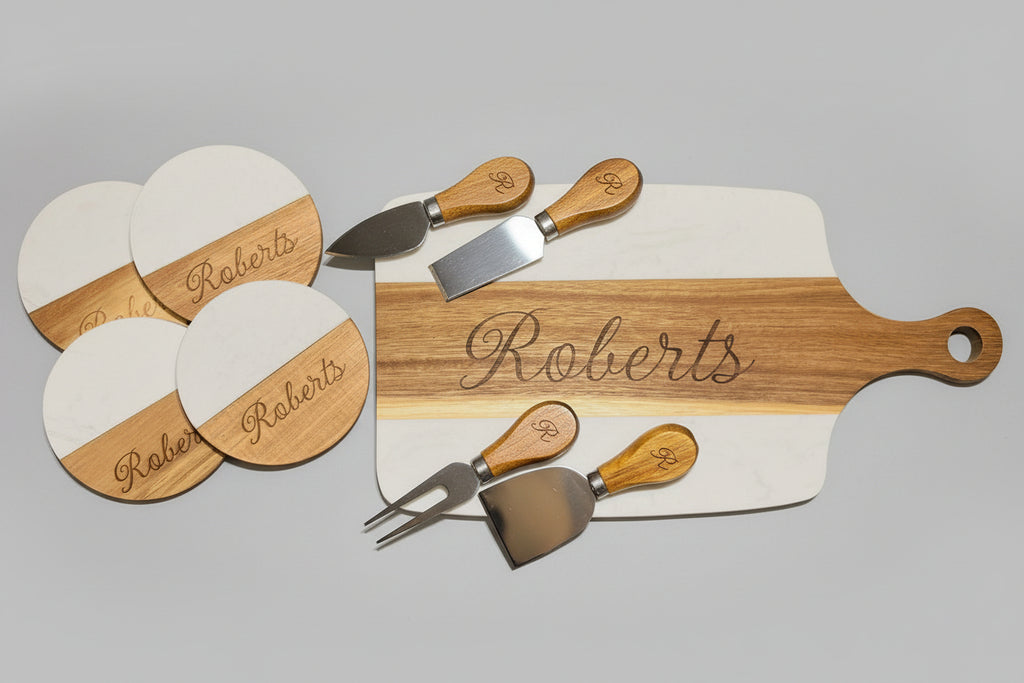 Laser Engraved Acacia & Marble Charcuterie Set