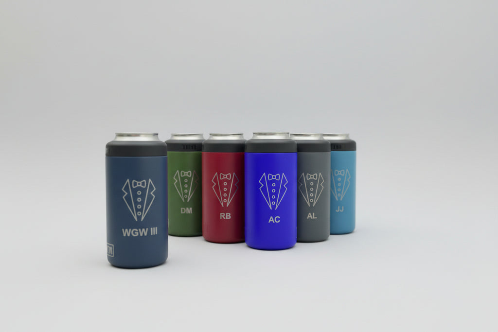 Personalized Groomsmen Stainless Steel Can Cooler – Custom Bow Tie Design