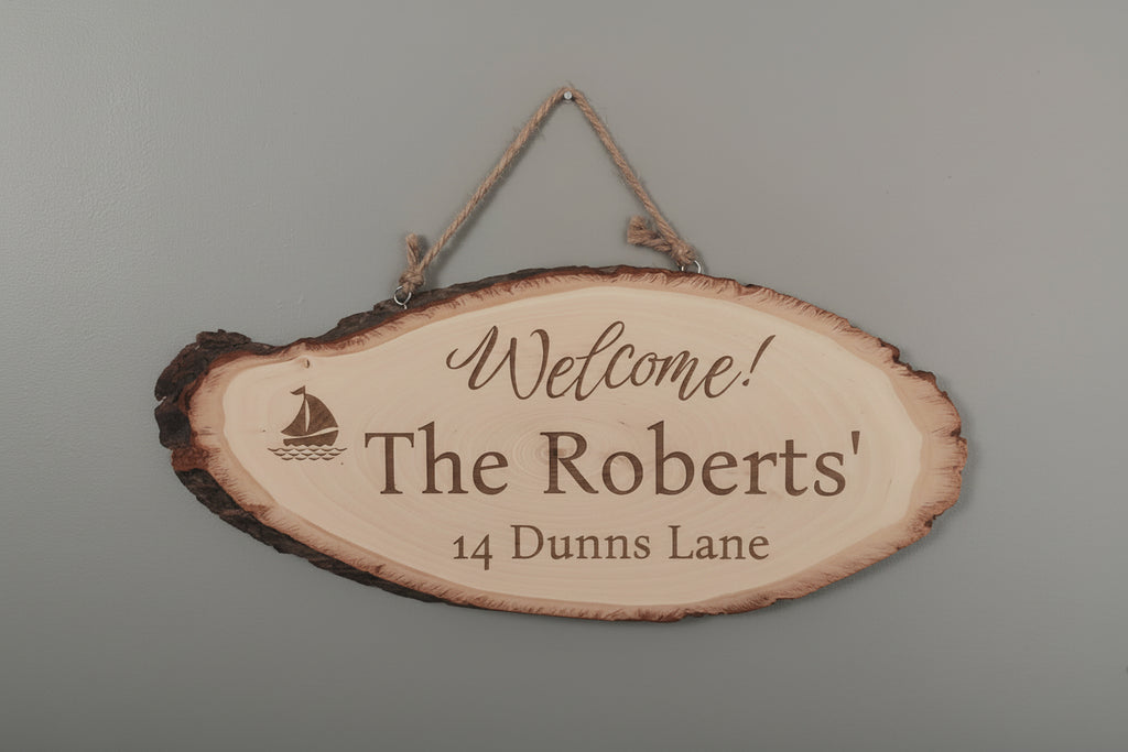 Laser Engraved Wooden Slab Door Hanger – Custom Sayings, Two Sizes Available