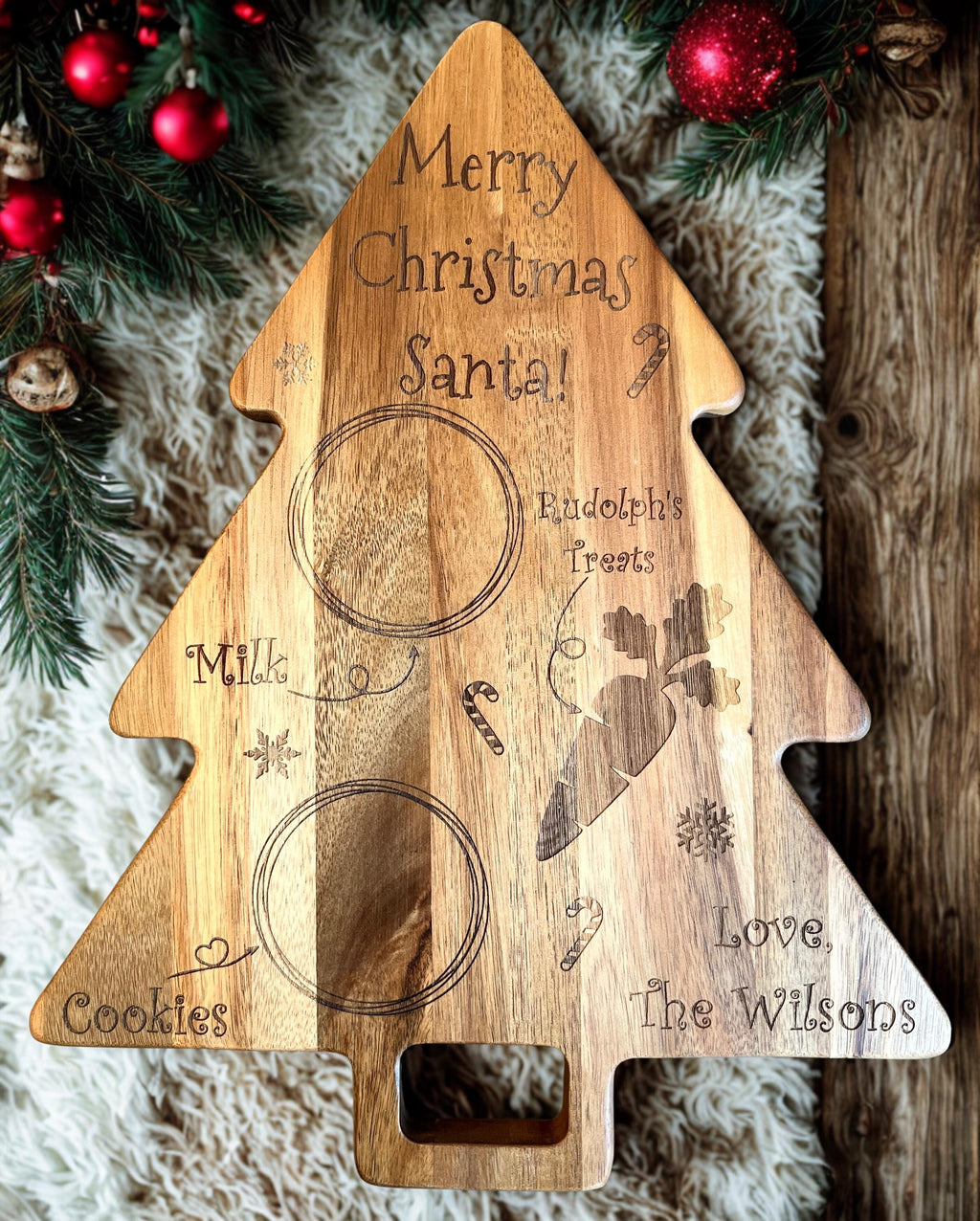 Laser Engraved Santa's Treats Tray: Personalized Christmas Cutting Board