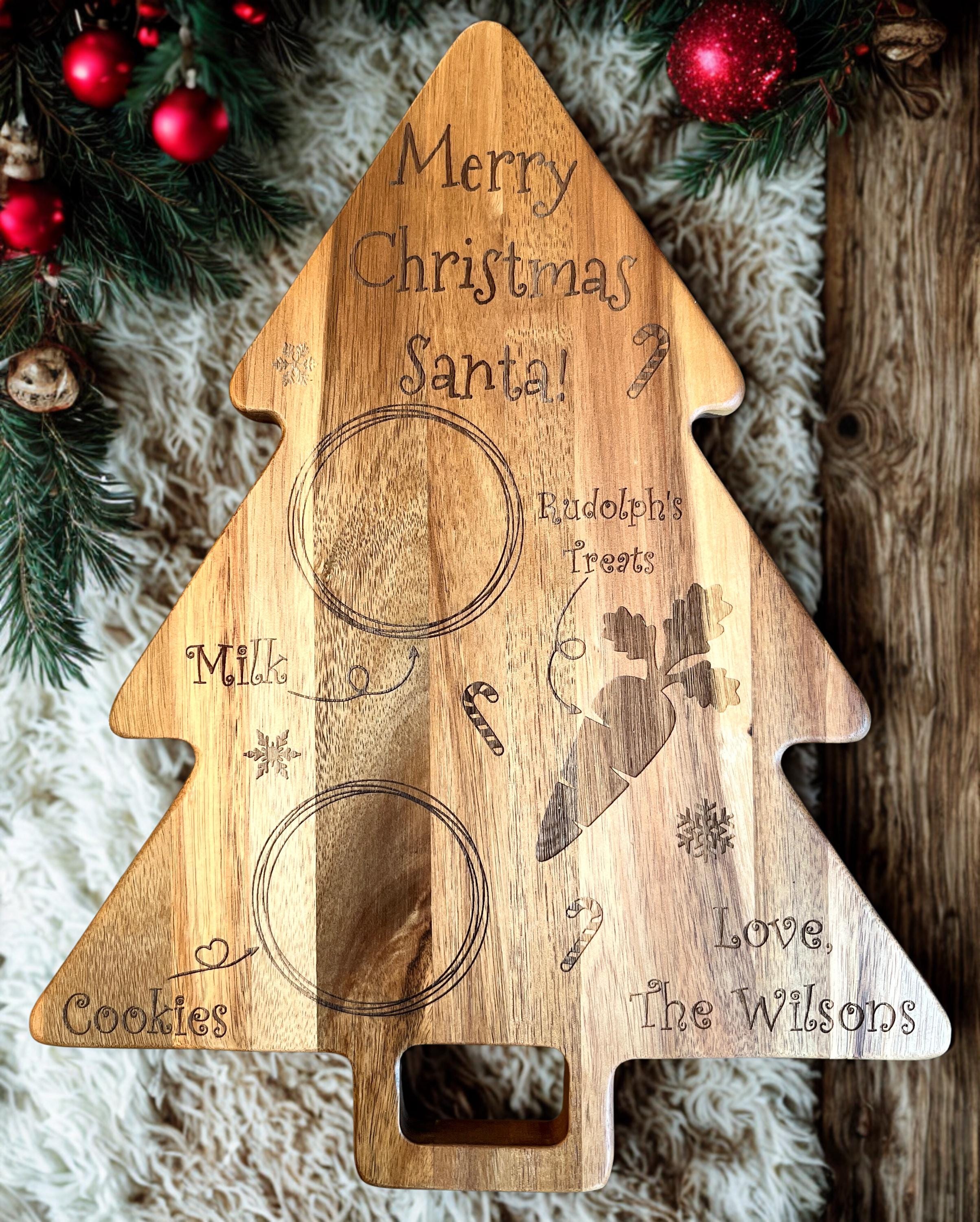 Laser Engraved Santa's Treats Tray: Personalized Christmas Cutting Board