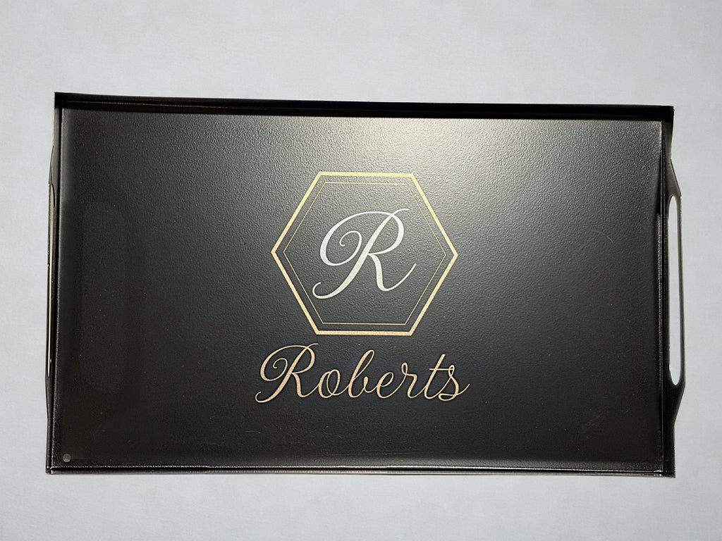 Personalized Black Metal Tray with Monogram | 15.7” x 9.2”