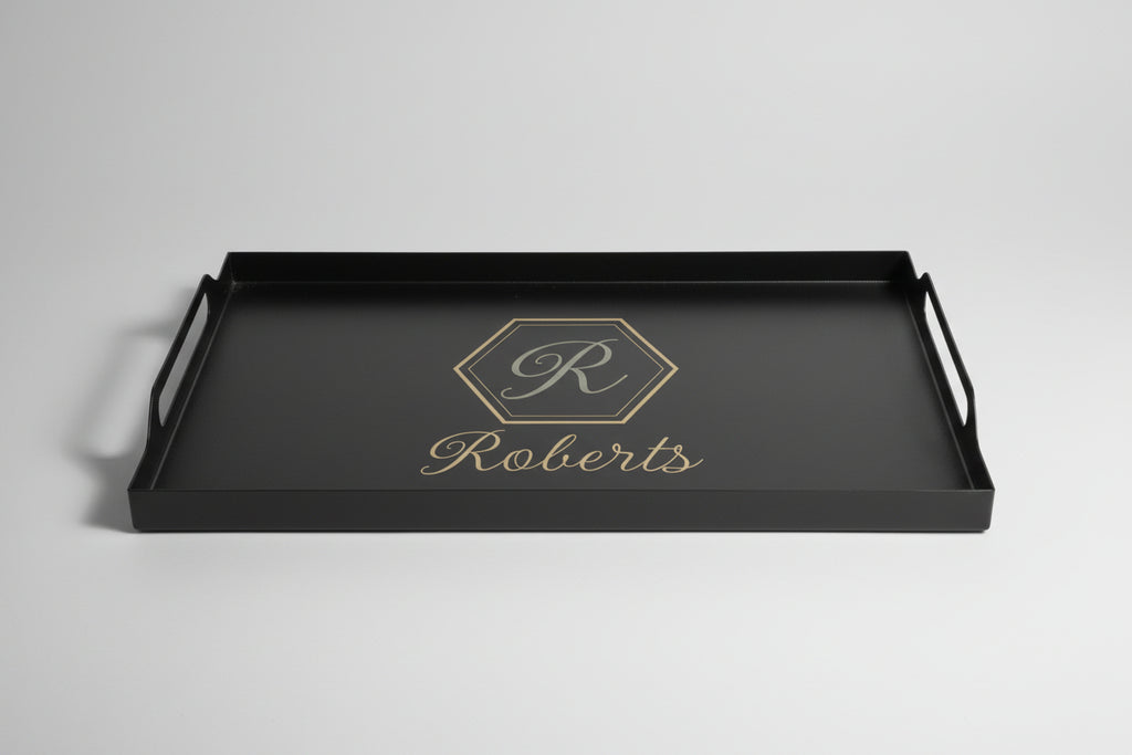 Personalized Black Metal Tray with Monogram | 15.7” x 9.2”