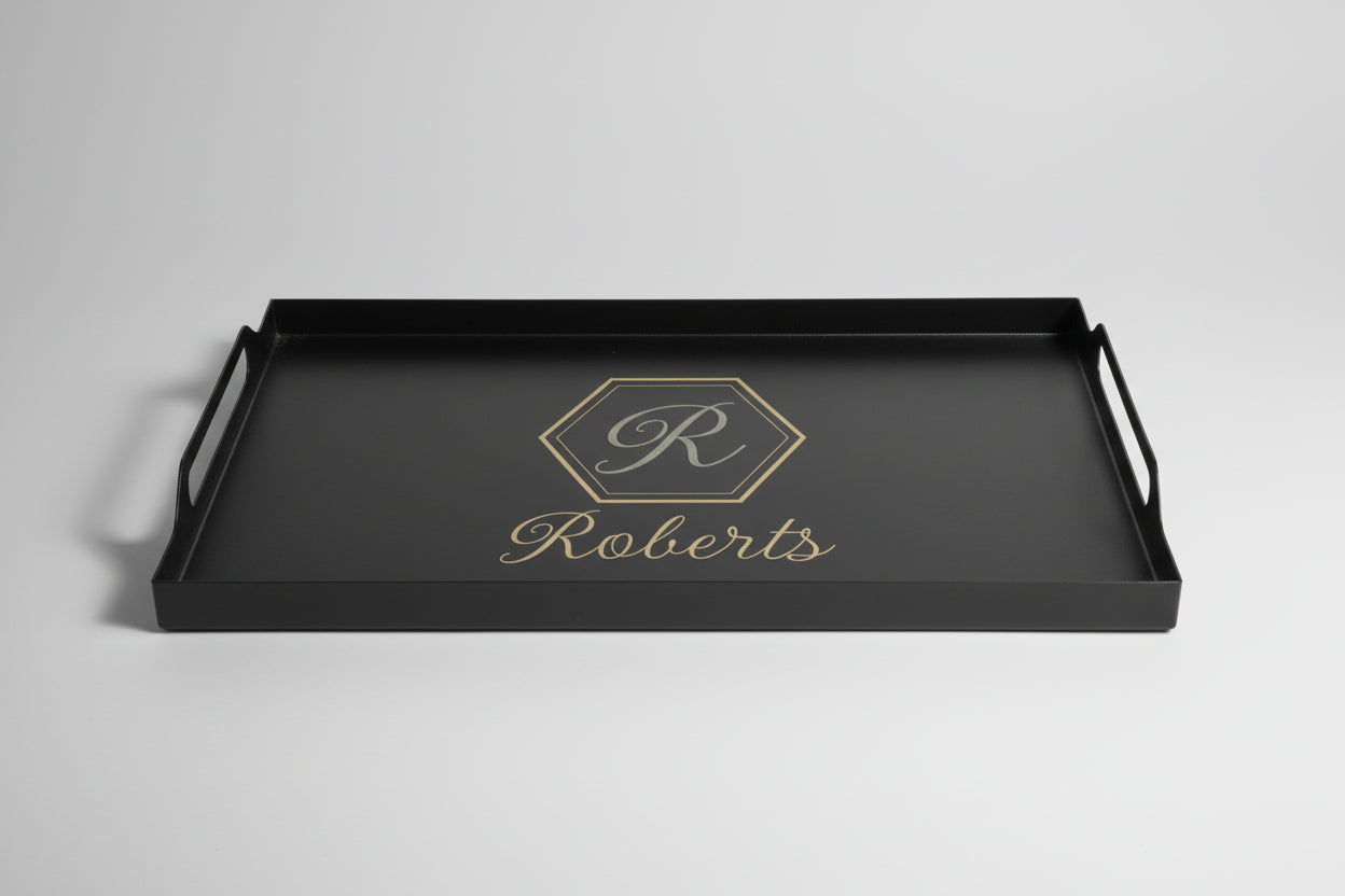 Personalized Black Metal Tray with Monogram | 15.7” x 9.2”