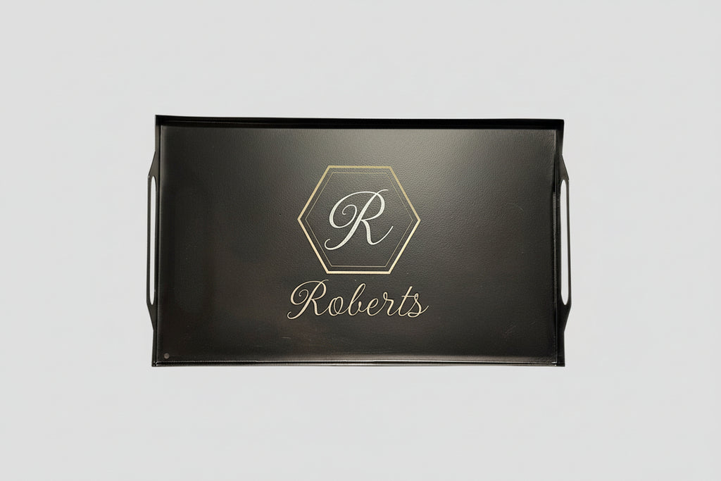Personalized Black Metal Tray with Monogram | 15.7” x 9.2”