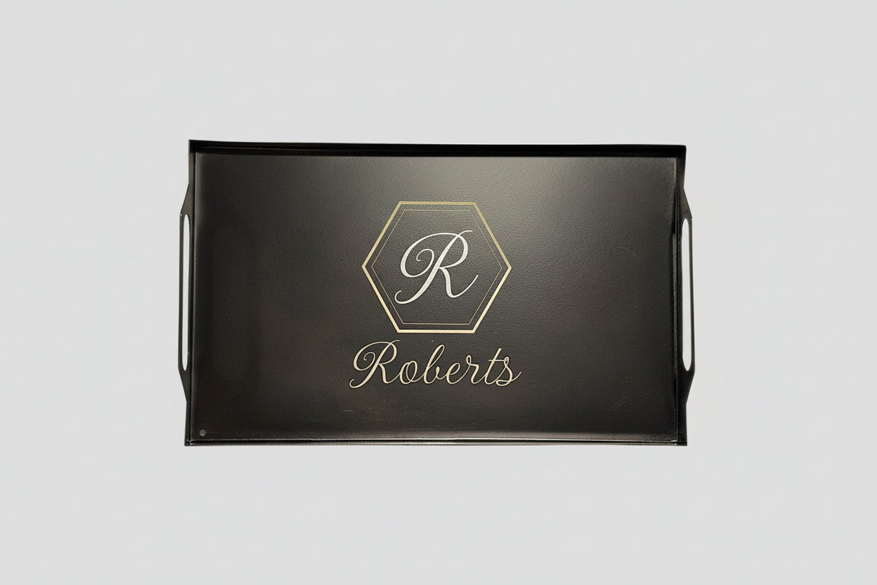 Personalized Black Metal Tray with Monogram | 15.7” x 9.2”