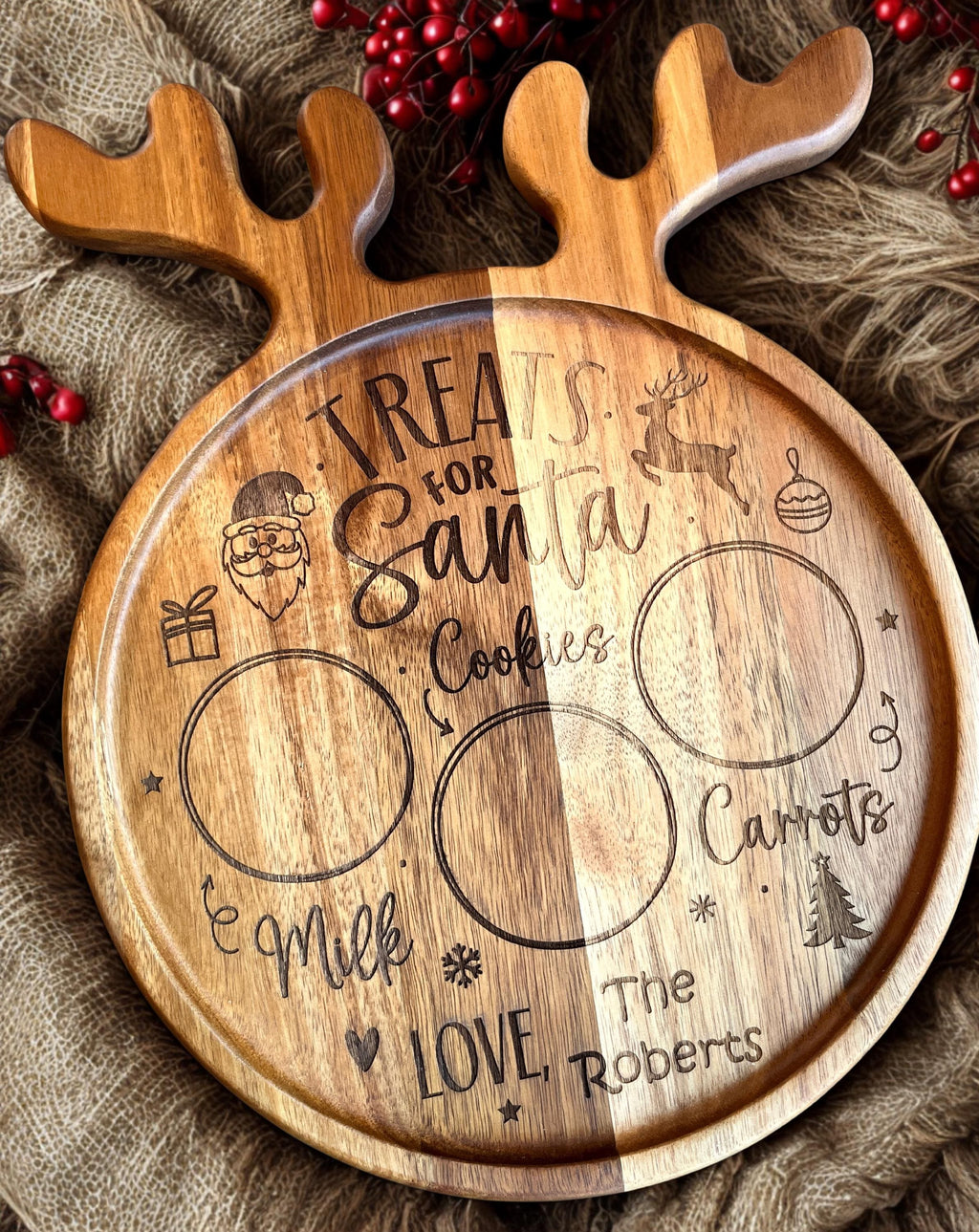 Laser Engraved Santa's Treats Tray: Personalized Christmas Cutting Board