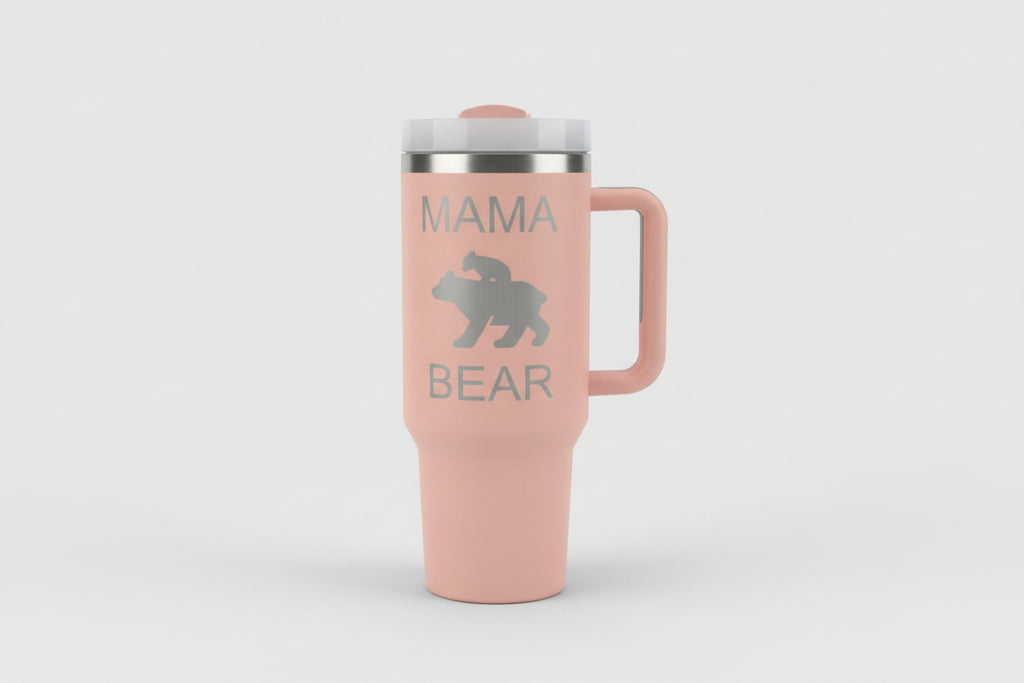 Mama Bear Stainless Steel Tumbler – Laser Engraved Bear & Cub Design