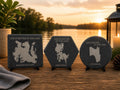 Personalized Lake Map Slate Coasters – Custom Engraved Lake House Coaster Set