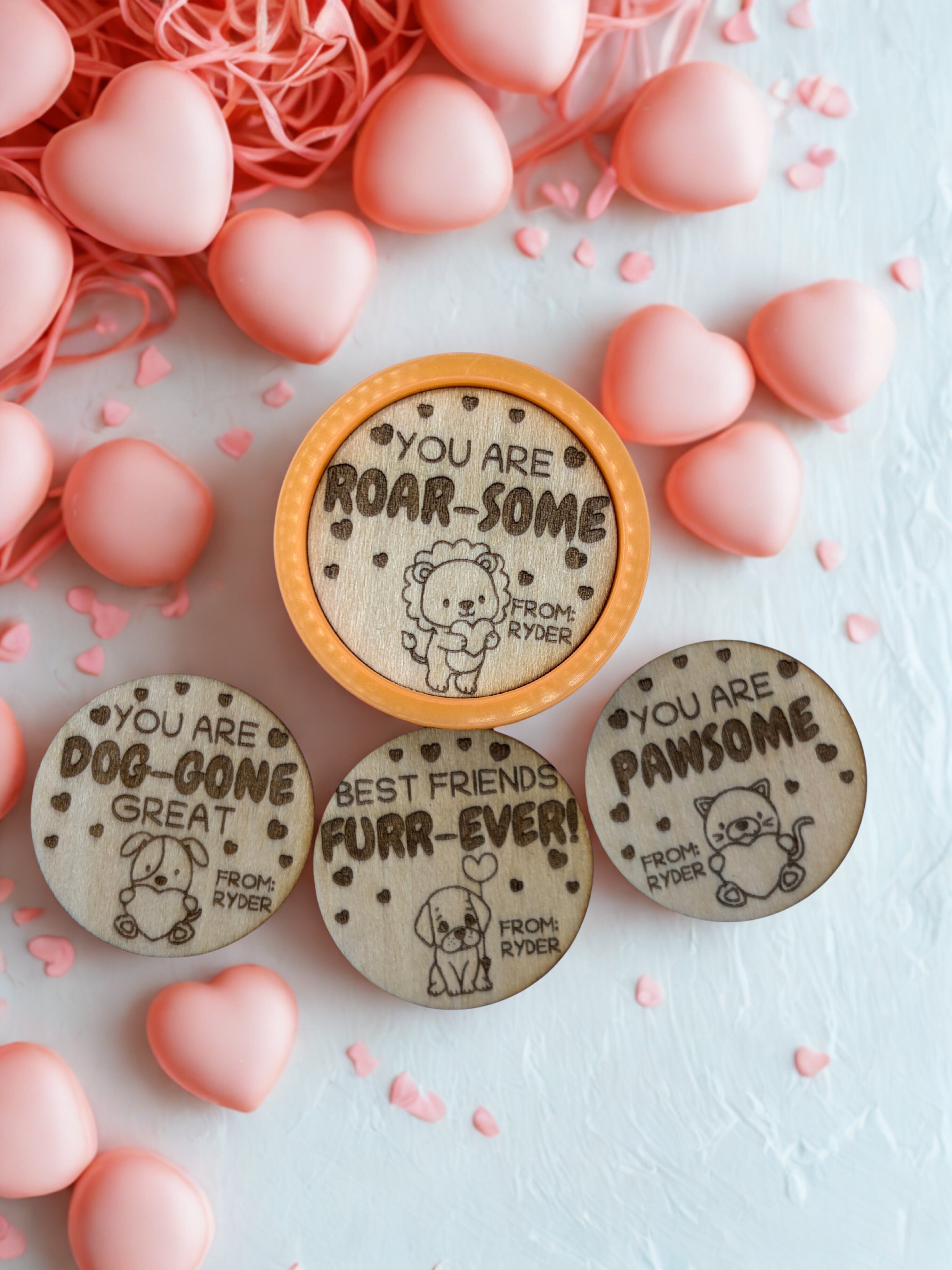Mini Wooden Play-Doh Toppers – Laser Engraved Valentine Designs