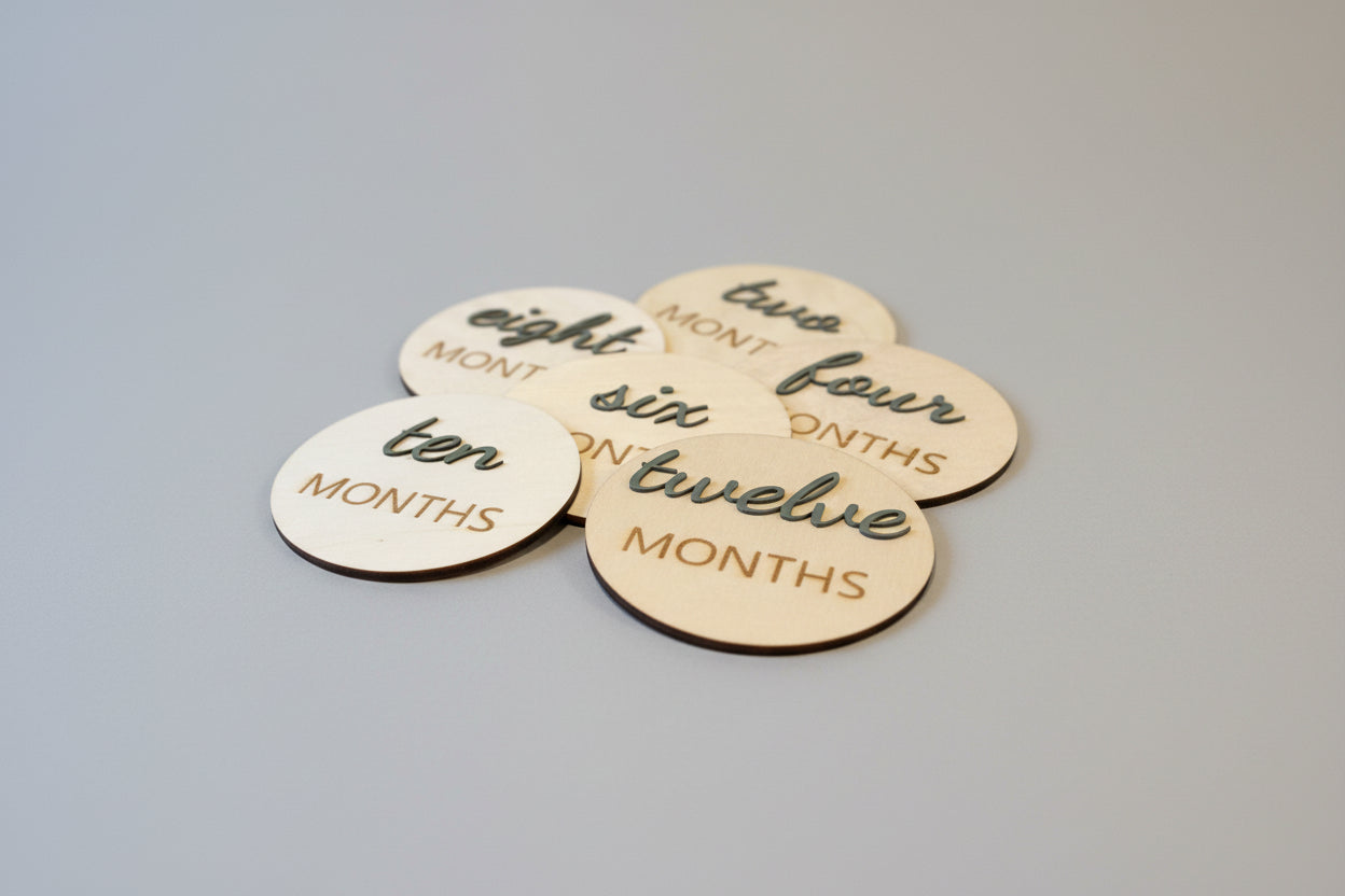 3D Monthly Milestone Wooden Discs – First Year Set (12)