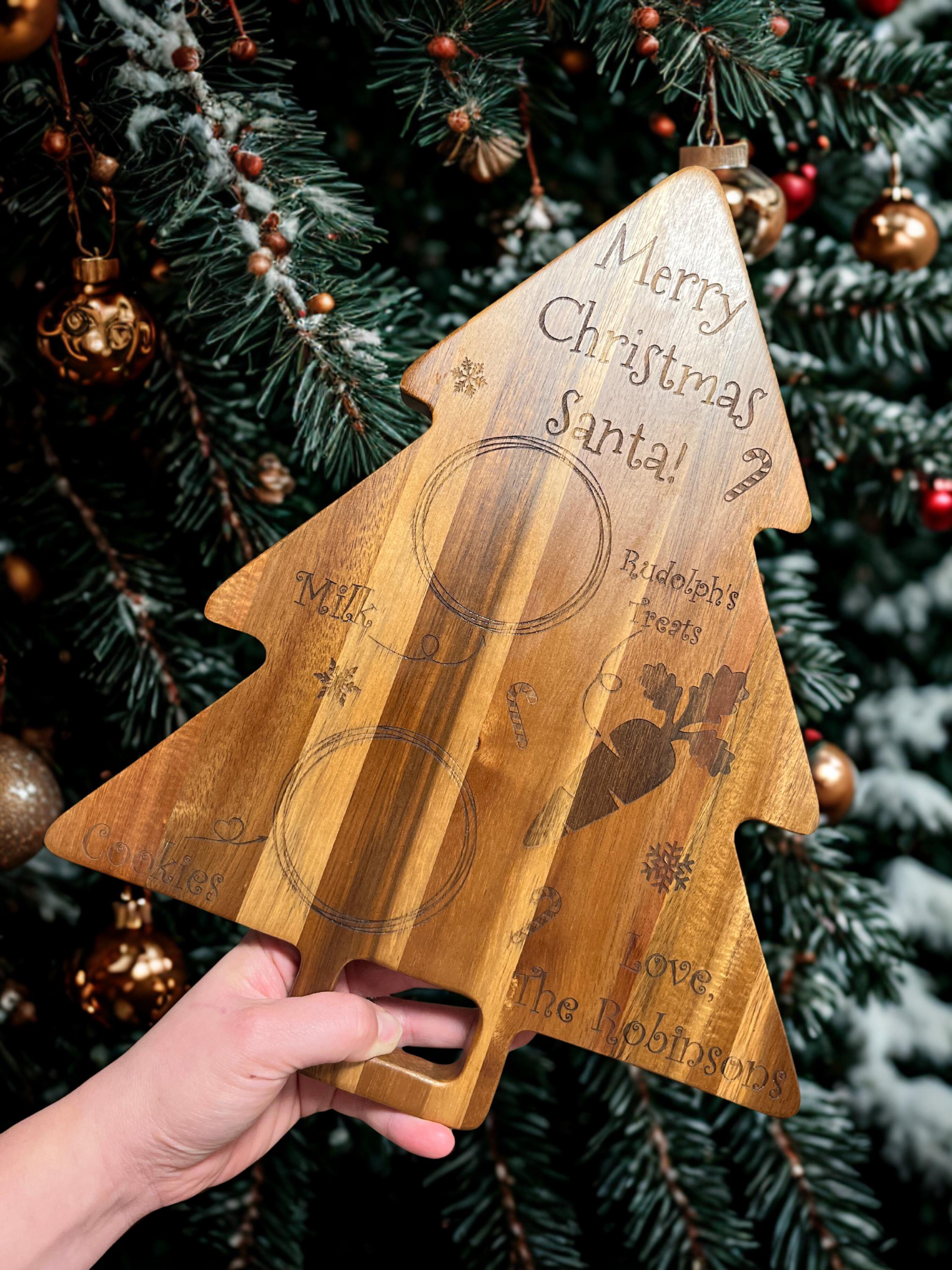Laser Engraved Santa's Treats Tray: Personalized Christmas Cutting Board