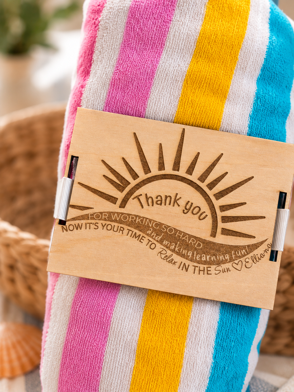 Personalized Teacher Appreciation Beach Towel Tag | Custom End of Year Gift Tag | Summer Thank You Gift for Teachers