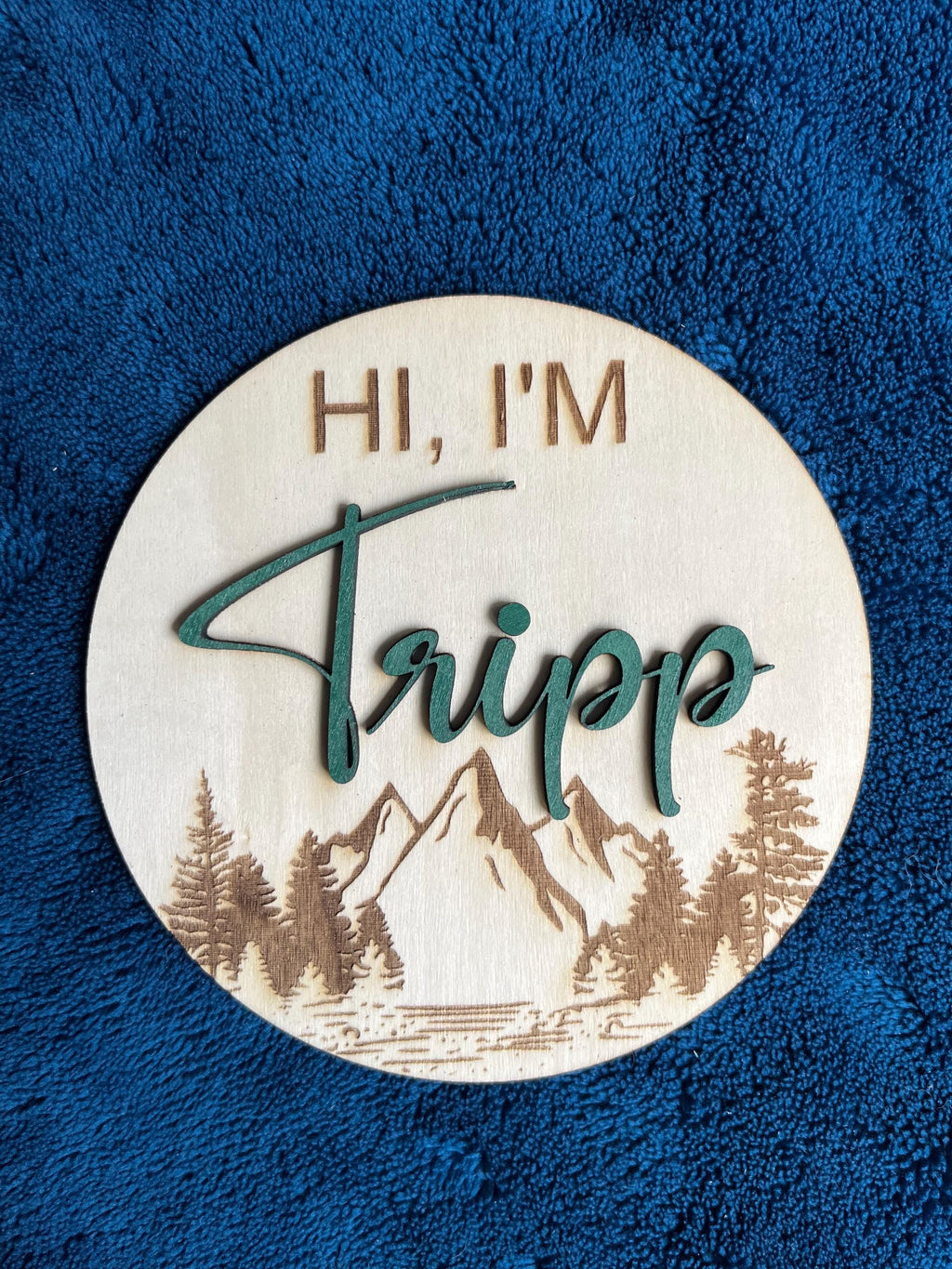 Personalized Wooden Birth Announcement Sign – Mountain Theme (6”)