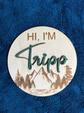 Personalized Wooden Birth Announcement Sign – Mountain Theme (6”)