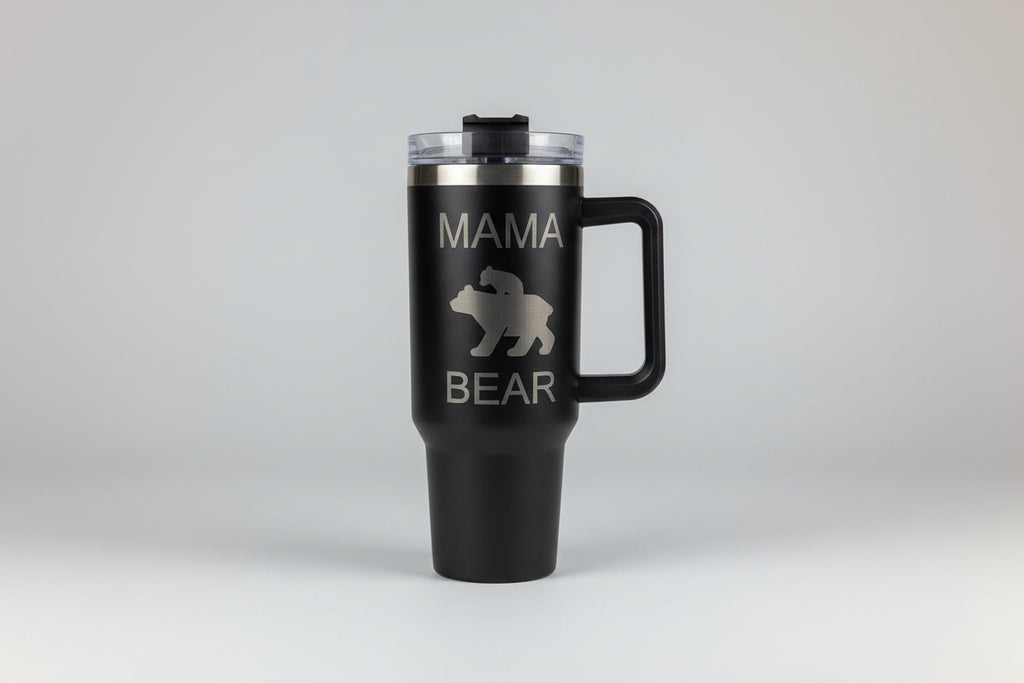Mama Bear Stainless Steel Tumbler – Laser Engraved Bear & Cub Design