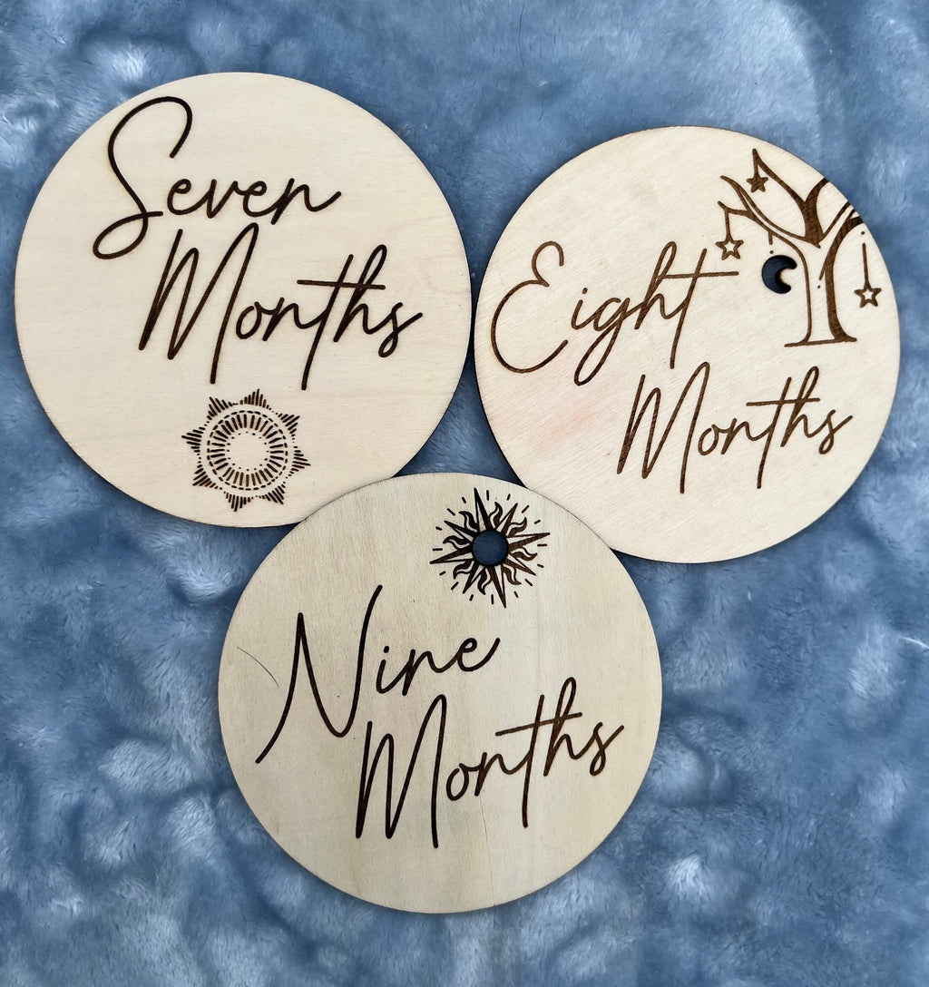 Boho Wooden Monthly Milestone Discs – Set of 12 | Baby First Year Photo Props