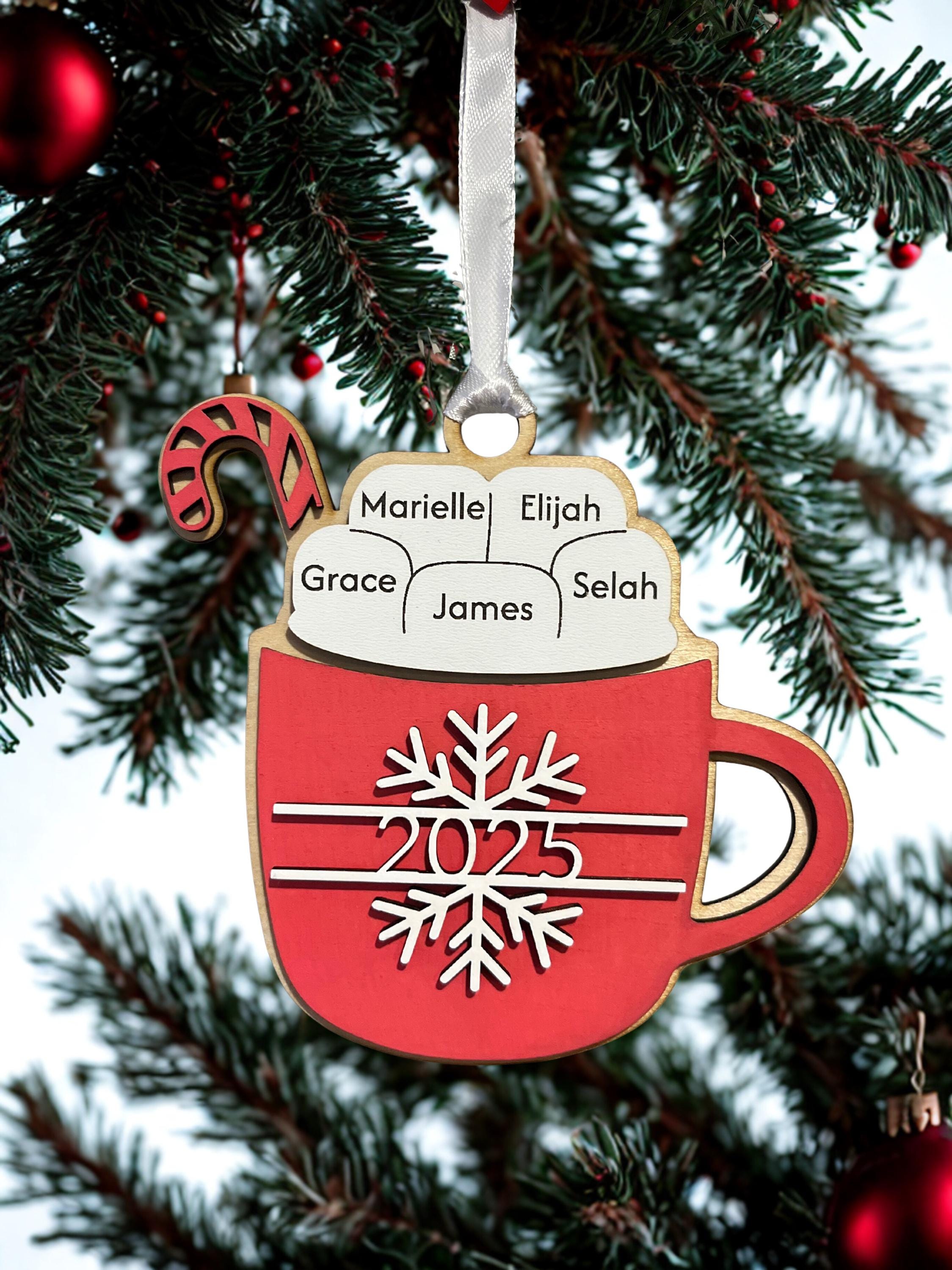 Personalized Family Hot Cocoa Wooden Ornament – Custom Names (Up to 9)