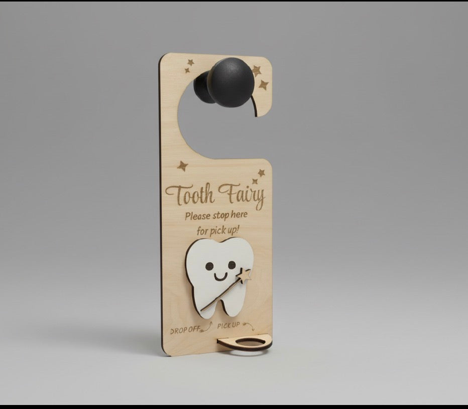 Personalized Wooden Tooth Fairy Door Hanger with Glass Jar | Laser Engraved Tooth Fairy Holder