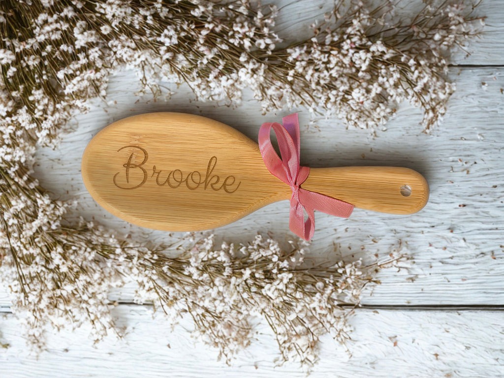 Personalized Bamboo Paddle Hair Brush – Laser Engraved Name