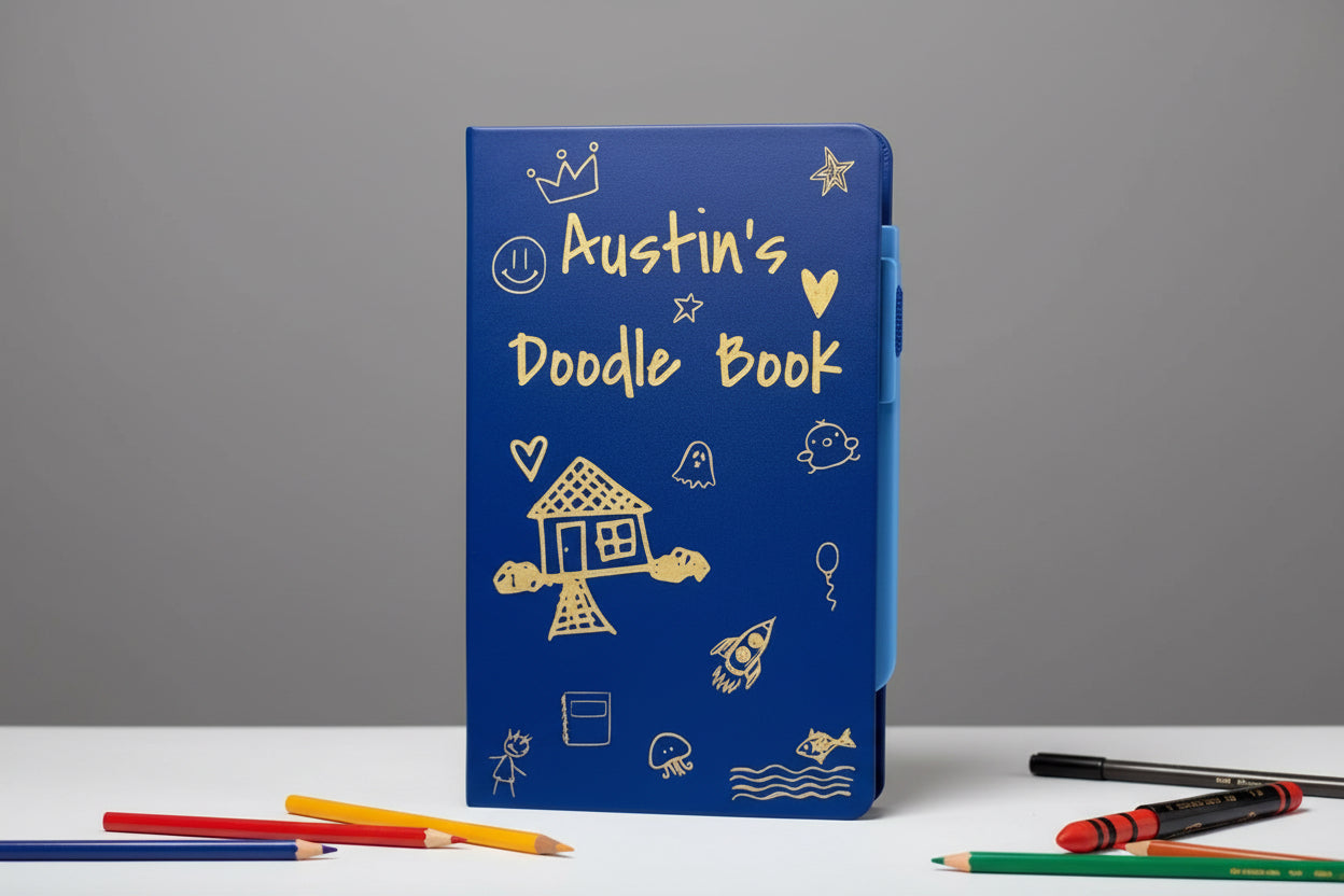Personalized Leather Doodle Journal for Kids | Custom Laser Engraved Notebook