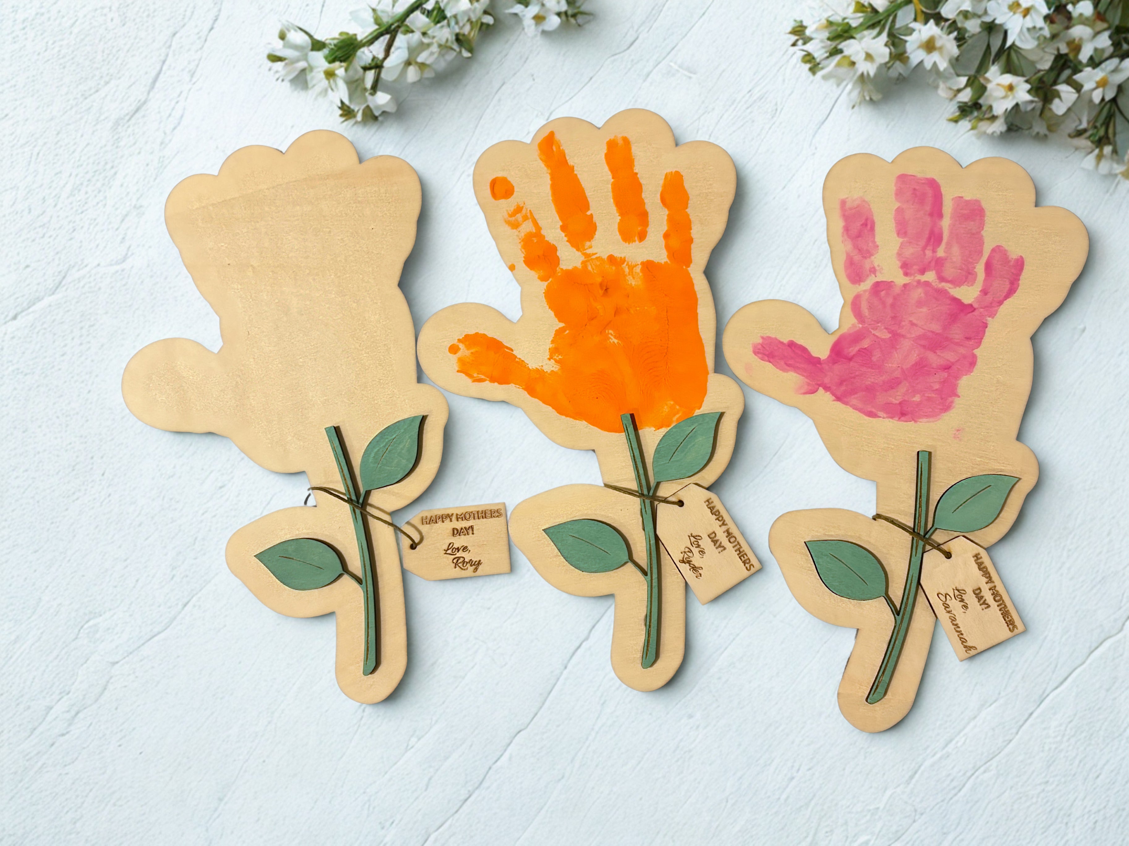Personalized Handprint Flower Keepsake – Custom Wooden Mother’s Day Gift