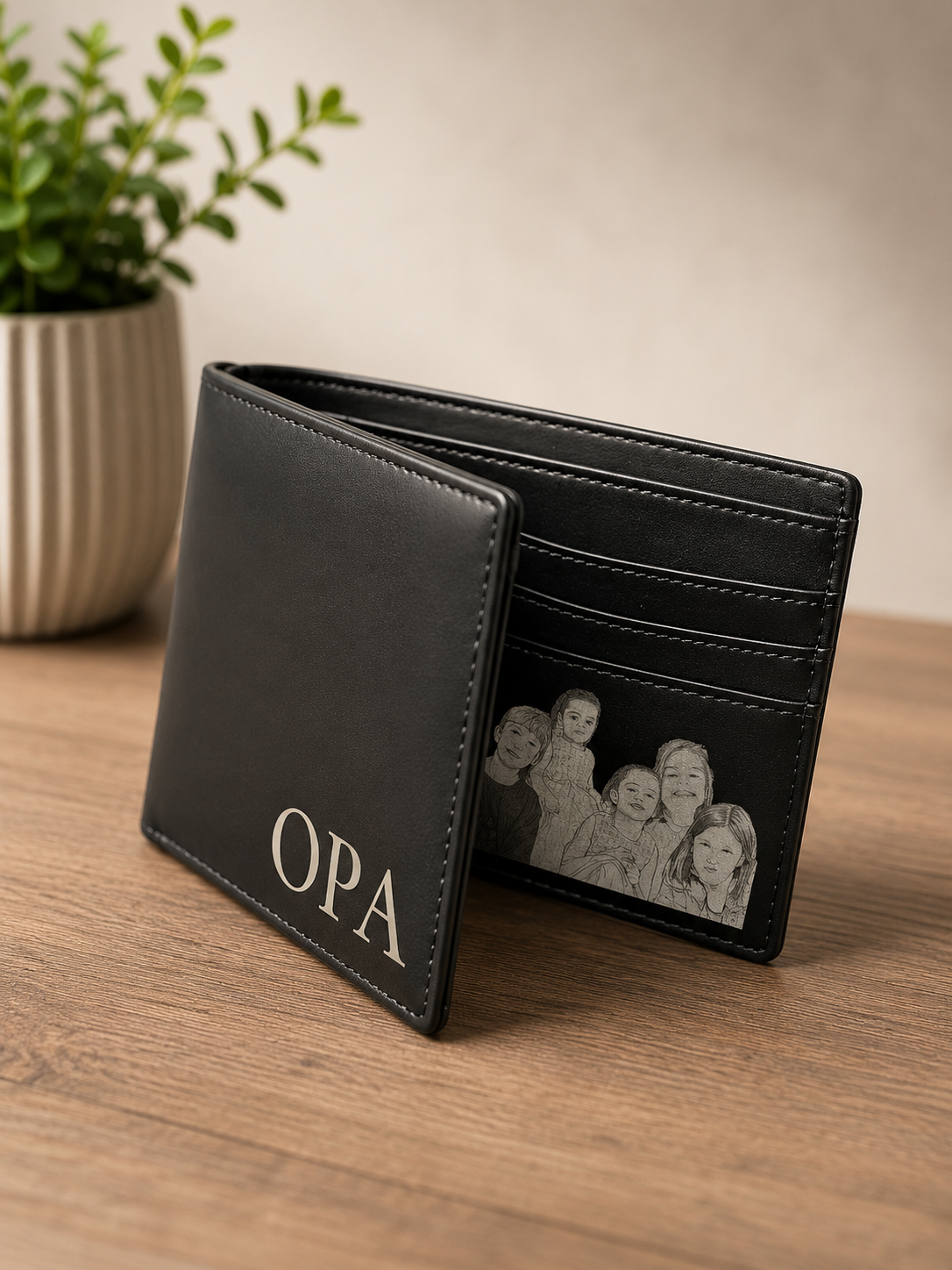 Personalized Leather Wallet | Custom Photo & Message Engraved Wallet | Father's Day Gift