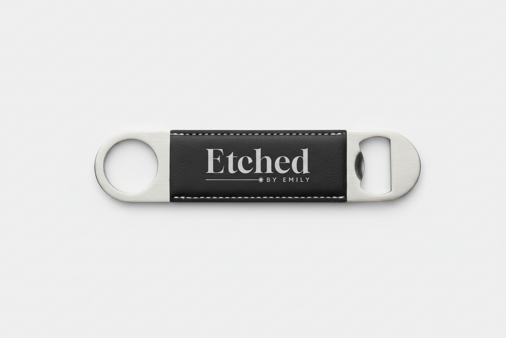 Custom Laser Engraved Metal & Leather Bottle Opener – Personalized Logo or Name