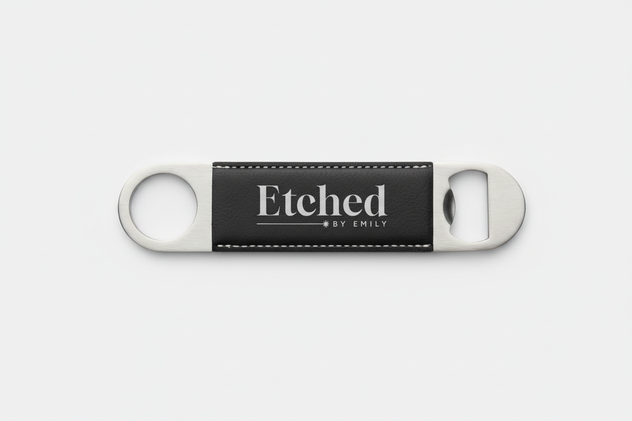 Custom Laser Engraved Metal & Leather Bottle Opener – Personalized Logo or Name