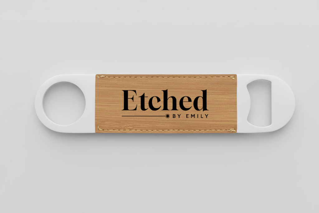 Custom Laser Engraved Metal & Leather Bottle Opener – Personalized Logo or Name